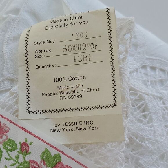 NEW EMPIRE VINTAGE BATTENBERG LACE TABLECLOTH 102" BY 66" OBLONG WHITE COTTON - Picture 3 of 5